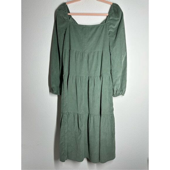 ASOS Design Tiered Cord Babydoll Dress Midi Smock Khaki Size 6 See Description - Picture 2 of 16